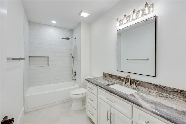 5651 Old Wilkie Rd, Gainesville, GA 30506 - full bath with vanity, tub / shower combination, tile patterned flooring, and recessed lighting