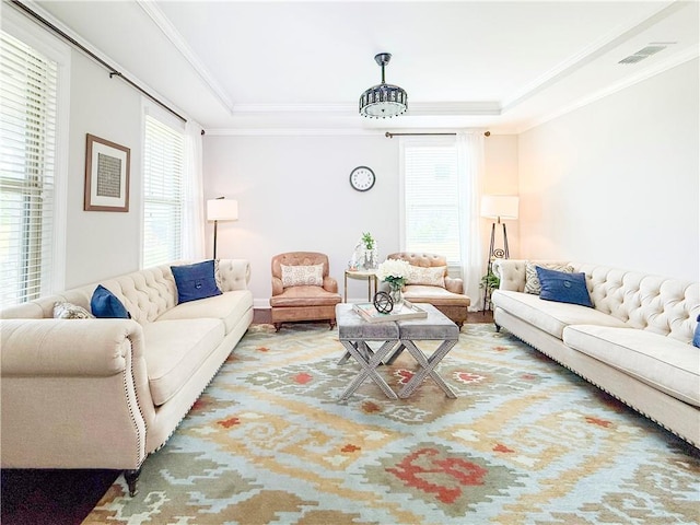 810 Pressing Dr, Alpharetta, GA 30004 - living area featuring crown molding, plenty of natural light, and a raised ceiling