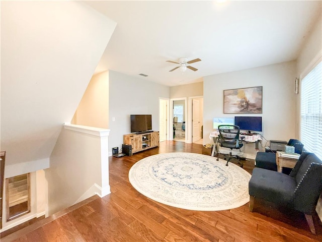 810 Pressing Dr, Alpharetta, GA 30004 - office with wood finished floors, baseboards, and ceiling fan