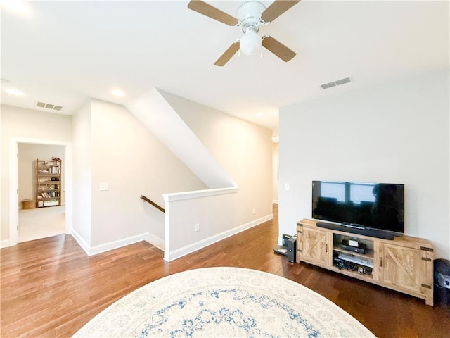 810 Pressing Dr, Alpharetta, GA 30004 - living room featuring wood finished floors, a ceiling fan, recessed lighting, and baseboards
