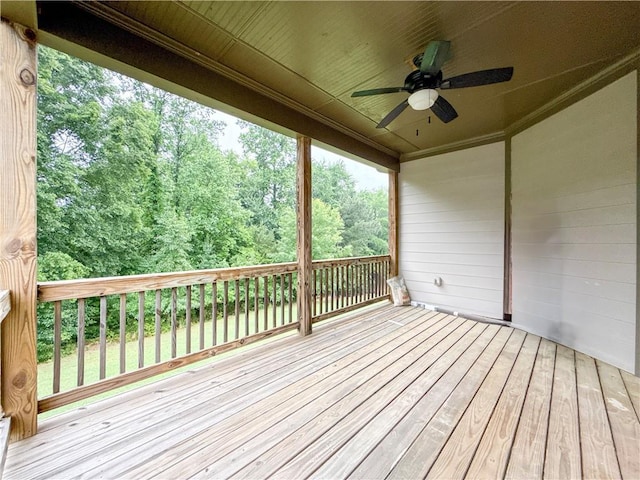810 Pressing Dr, Alpharetta, GA 30004 - wooden deck featuring a ceiling fan and a forest view