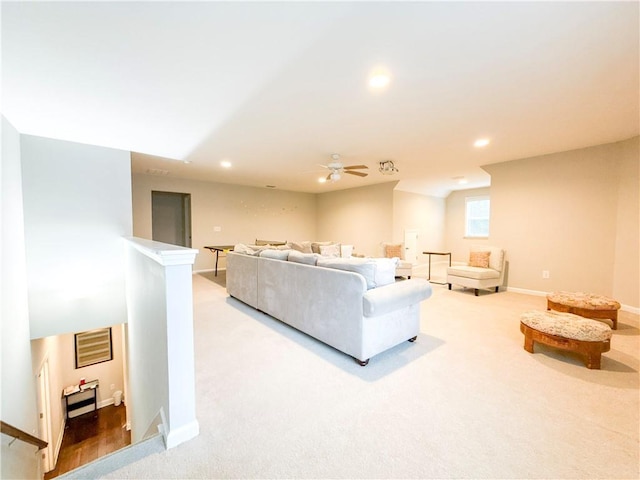 810 Pressing Dr, Alpharetta, GA 30004 - carpeted living room with ceiling fan, recessed lighting, and baseboards