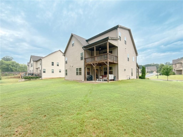 810 Pressing Dr, Alpharetta, GA 30004 - rear view of property featuring a balcony, a lawn, and a patio area