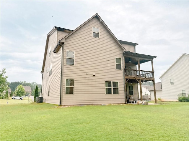 810 Pressing Dr, Alpharetta, GA 30004 - rear view of property featuring a balcony, a lawn, and central AC unit