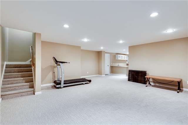 exercise area with carpet flooring