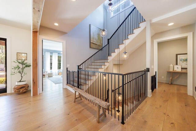 1530 Redd Rd, Milton, GA 30004 - entrance foyer featuring baseboards, wood finished floors, an inviting chandelier, and recessed lighting