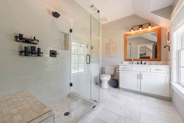 1530 Redd Rd, Milton, GA 30004 - full bathroom featuring a shower stall, visible vents, toilet, and vanity