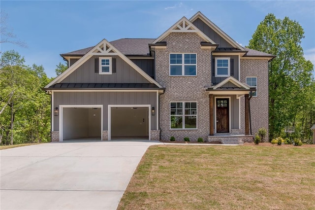 6073 Rockingham Way, Gainesville, GA 30506 - craftsman-style house with board and batten siding, brick siding, driveway, and a front lawn
