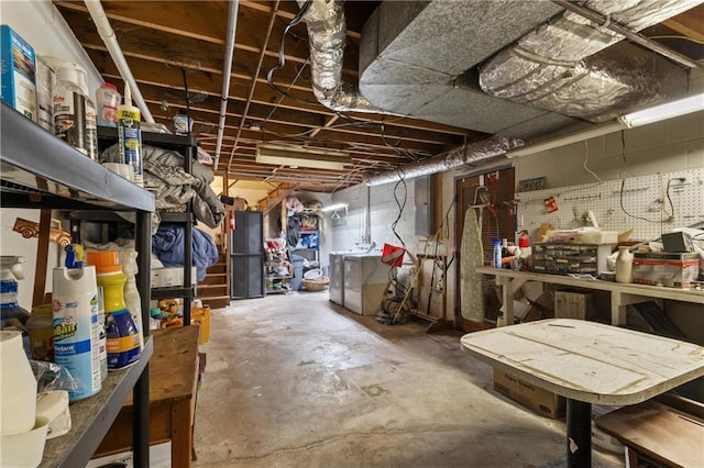 basement featuring a workshop area