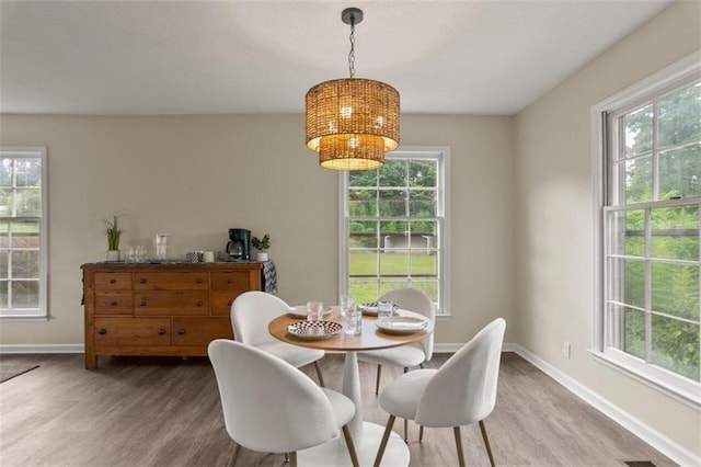 dining space with hardwood / wood-style floors