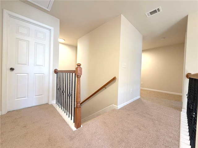 stairway featuring carpet