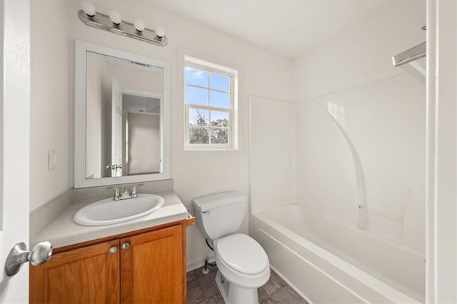 bathroom featuring shower / bath combination, toilet, and vanity