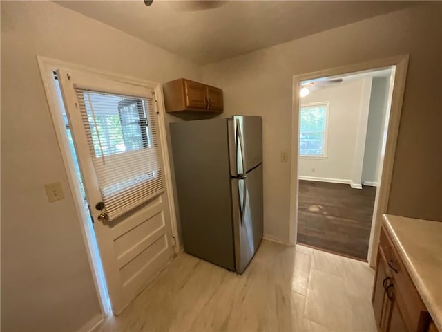 kitchen with stainless steel fridge