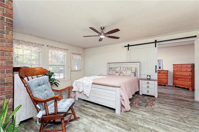 255 Shipp Cir, Hiram, GA 30141 - bedroom with wood finished floors, a barn door, and a ceiling fan
