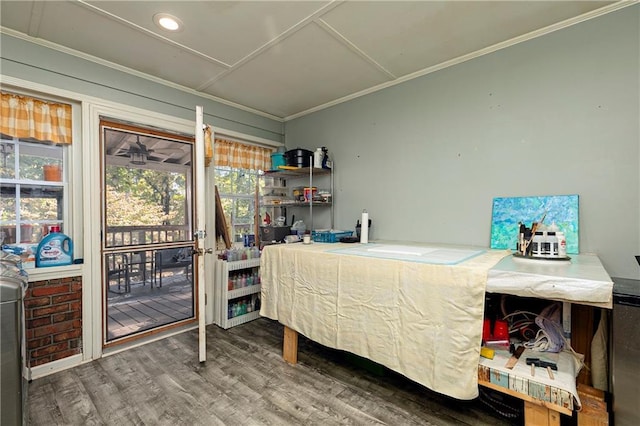 255 Shipp Cir, Hiram, GA 30141 - bedroom featuring ornamental molding, access to exterior, wood finished floors, and recessed lighting