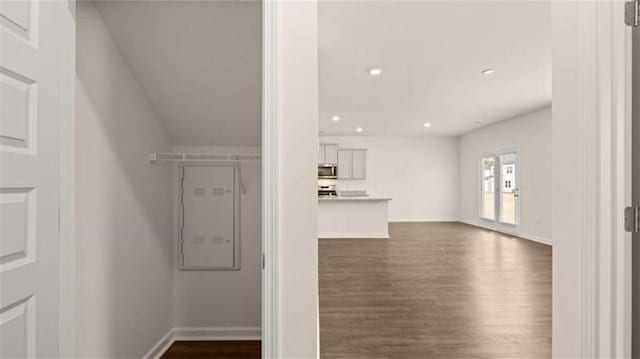 interior space featuring dark wood-style flooring