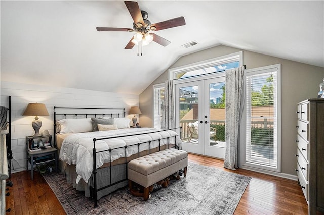 614 Cooledge Ave NE, Atlanta, GA 30306 - bedroom with access to outside, vaulted ceiling, wood-type flooring, french doors, and ceiling fan