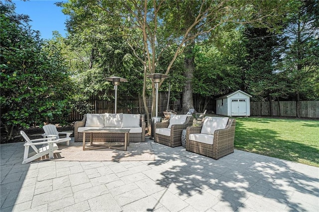 614 Cooledge Ave NE, Atlanta, GA 30306 - view of patio / terrace featuring outdoor lounge area, a shed, and an outdoor structure