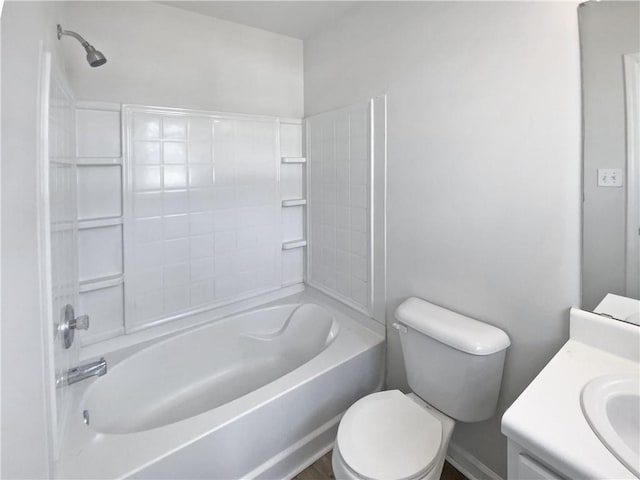 full bathroom featuring shower / bathtub combination, toilet, and vanity