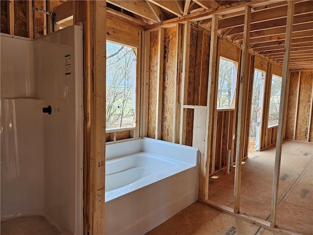 bathroom with a garden tub and plenty of natural light