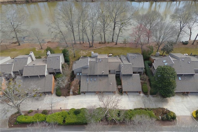 aerial view featuring a residential view and a water view