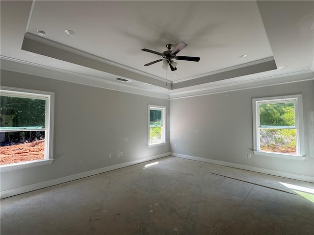 5381 Tuscany Dr, Douglasville, GA 30135 - empty room featuring a raised ceiling, ornamental molding, a ceiling fan, and recessed lighting