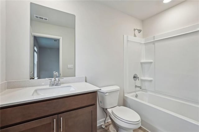 full bathroom with vanity, toilet, and tub / shower combination