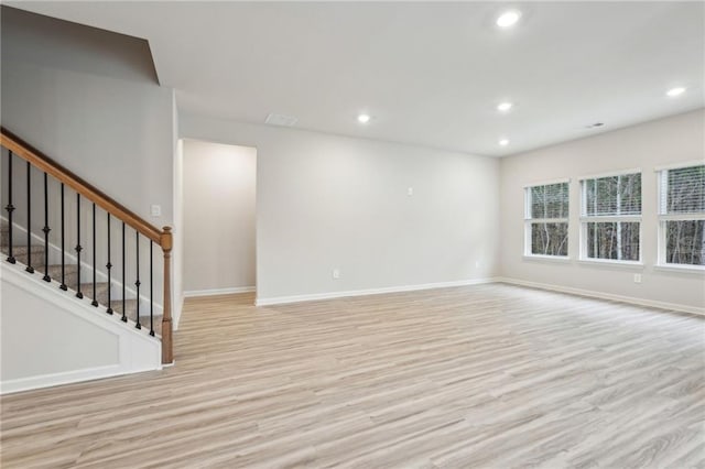 unfurnished living room with light hardwood / wood-style floors