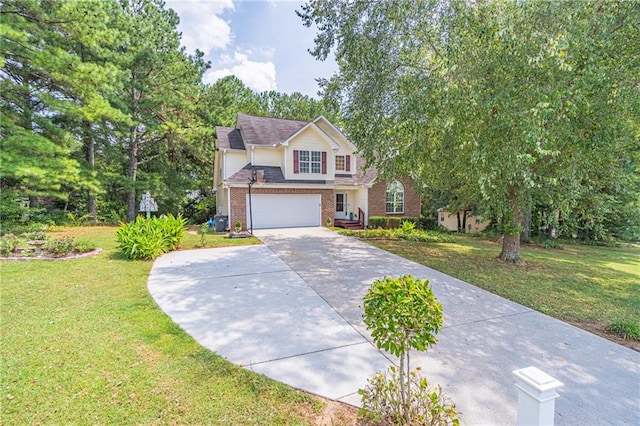 view of front of home with a garage and a front lawn