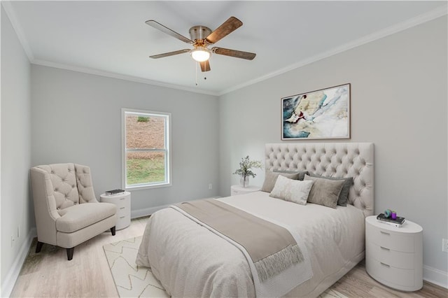 1226 Bloomsbury Ln, Gainesville, GA 30501 - bedroom featuring light wood-style floors, baseboards, ornamental molding, and a ceiling fan