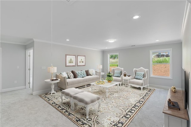 1226 Bloomsbury Ln, Gainesville, GA 30501 - living room with ornamental molding, carpet, recessed lighting, and baseboards