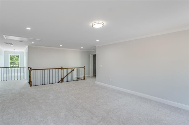 1226 Bloomsbury Ln, Gainesville, GA 30501 - empty room with attic access, recessed lighting, ornamental molding, light carpet, and baseboards