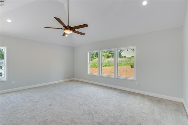 1226 Bloomsbury Ln, Gainesville, GA 30501 - carpeted empty room featuring a ceiling fan, recessed lighting, baseboards, and lofted ceiling