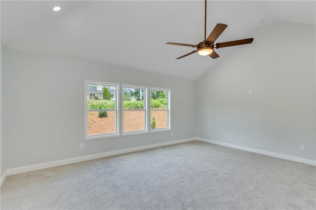 1226 Bloomsbury Ln, Gainesville, GA 30501 - empty room with a ceiling fan, lofted ceiling, carpet flooring, recessed lighting, and baseboards