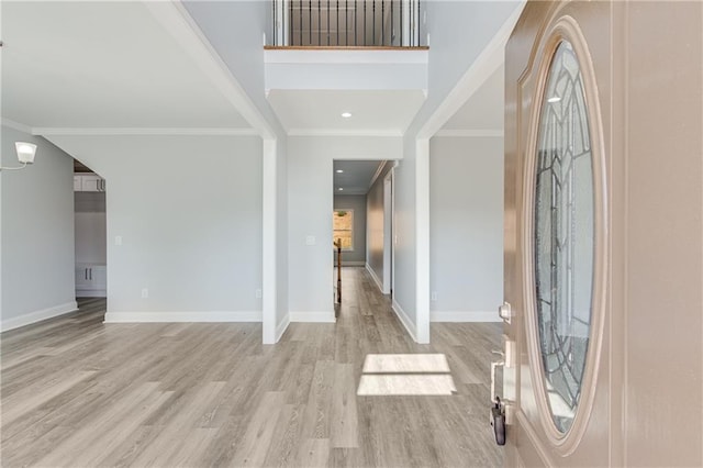 1226 Bloomsbury Ln, Gainesville, GA 30501 - foyer entrance with light wood finished floors, baseboards, ornamental molding, and recessed lighting