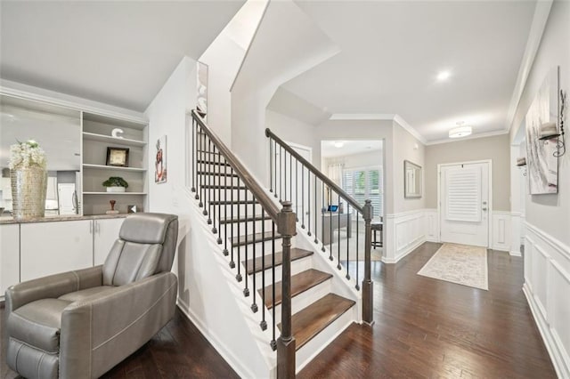 130 W Pier Way, Fayetteville, GA 30214 - staircase featuring wainscoting, crown molding, wood finished floors, and a decorative wall