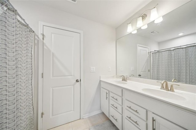 130 W Pier Way, Fayetteville, GA 30214 - bathroom with double vanity, tile patterned floors, and a shower with curtain