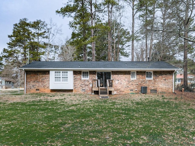 525 Henson Cir, Carrollton, GA 30117 - rear view of property with crawl space, brick siding, and central air condition unit
