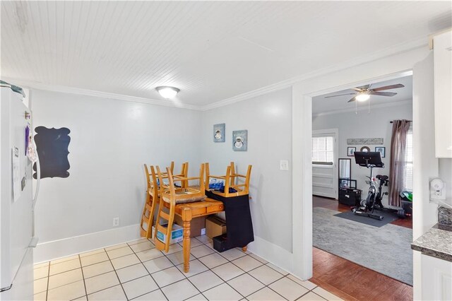 1081 Longley Ave NW, Atlanta, GA 30318 - dining space with baseboards, a ceiling fan, and ornamental molding