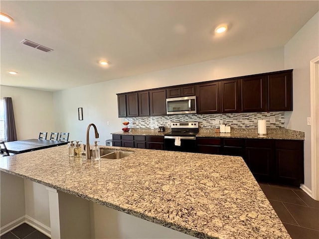kitchen with visible vents, a sink, appliances with stainless steel finishes, and tasteful backsplash
