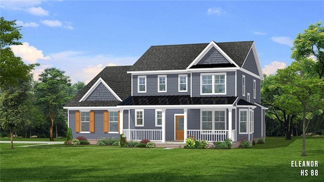 view of front of home featuring a front yard and a porch