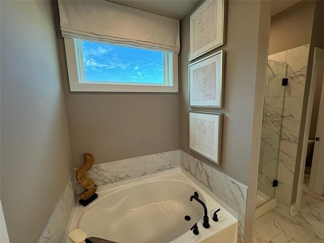 bathroom with plus walk in shower