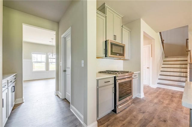 kitchen with light hardwood / wood-style flooring and stainless steel appliances