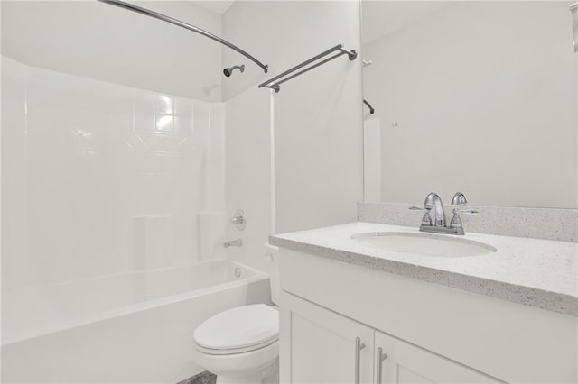 full bathroom with toilet, vanity, and shower / bath combination