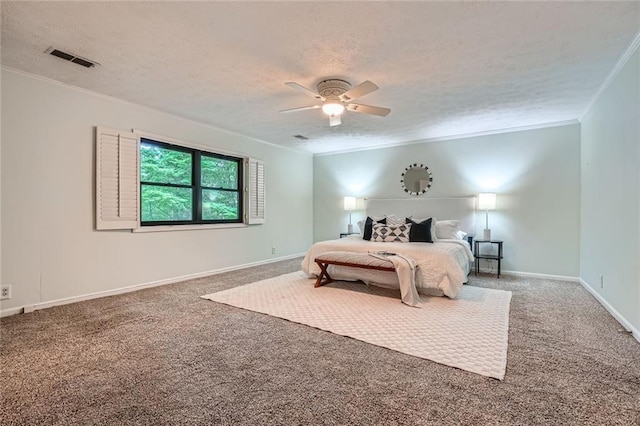 12 Westchester Sq, Decatur, GA 30030 - bedroom featuring ornamental molding, a textured ceiling, carpet flooring, and a ceiling fan