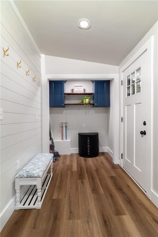 235 Lowry St, Ball Ground, GA 30107 - mudroom featuring wood finished floors and recessed lighting