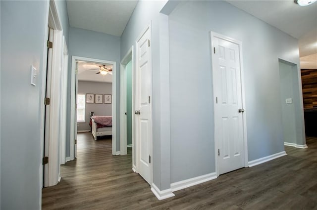 hall with dark hardwood / wood-style floors