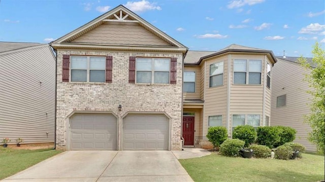 556 Emporia Loop, Mcdonough, GA 30253 - townhome / multi-family property featuring concrete driveway, brick siding, a garage, and a front lawn
