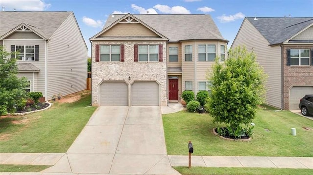 556 Emporia Loop, Mcdonough, GA 30253 - view of front of property with driveway, a garage, brick siding, and a front lawn