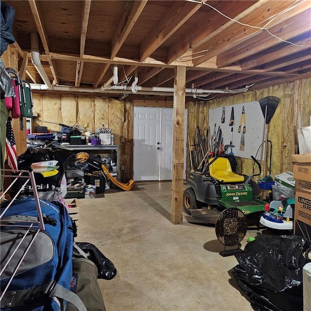 basement with a workshop area